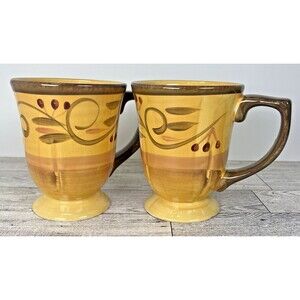 Set Of 2 Home Trends Italian Villa Footed Coffee Tea Cups Mugs Yellow Olive